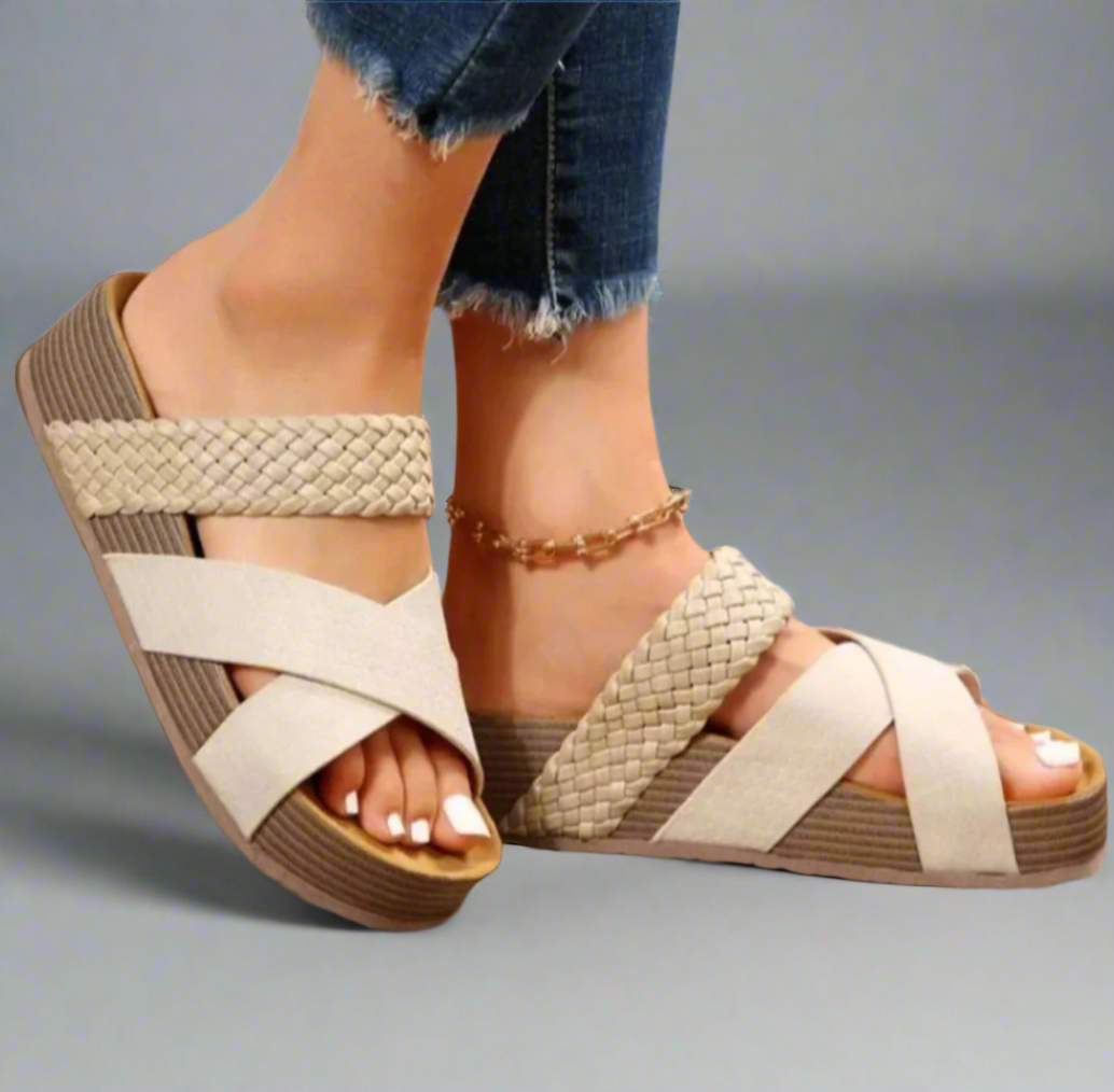 Julia Woven Cross Strap Wedge Sandals