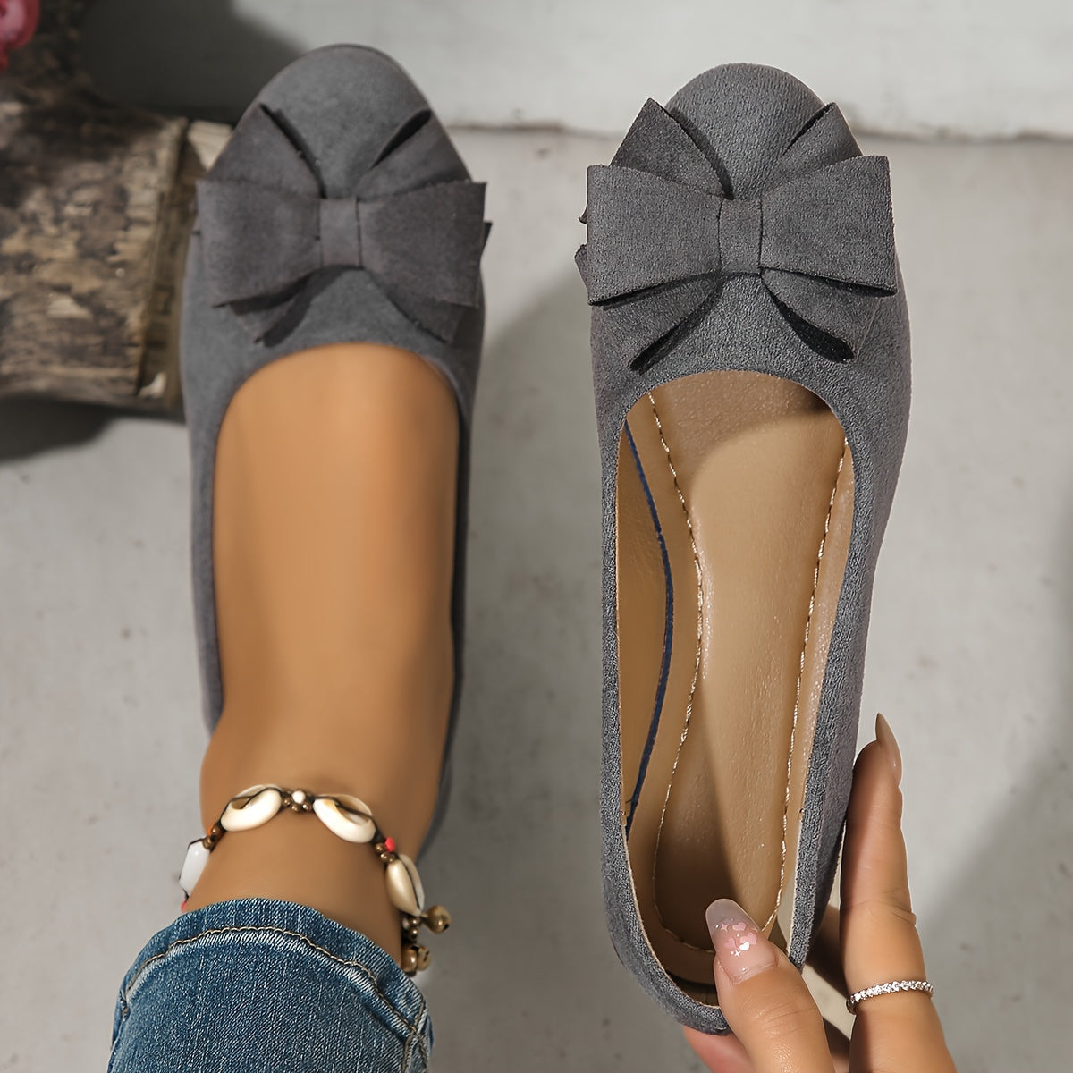 Maisie | Suede Bow Detail Wedge Ballet Flats