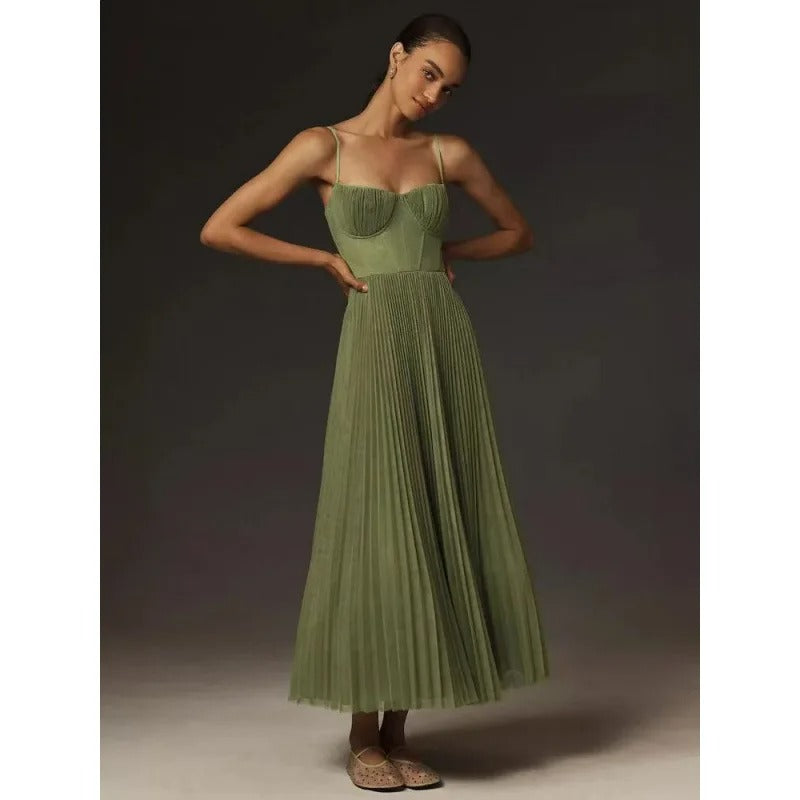 Leonie Pleated Corset Bustier Midi Dress