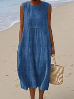 Maria Sleeveless Textured Midi Dress with Pockets