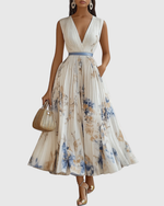 Isabella Sleeveless Pleated Floral Midi Dress