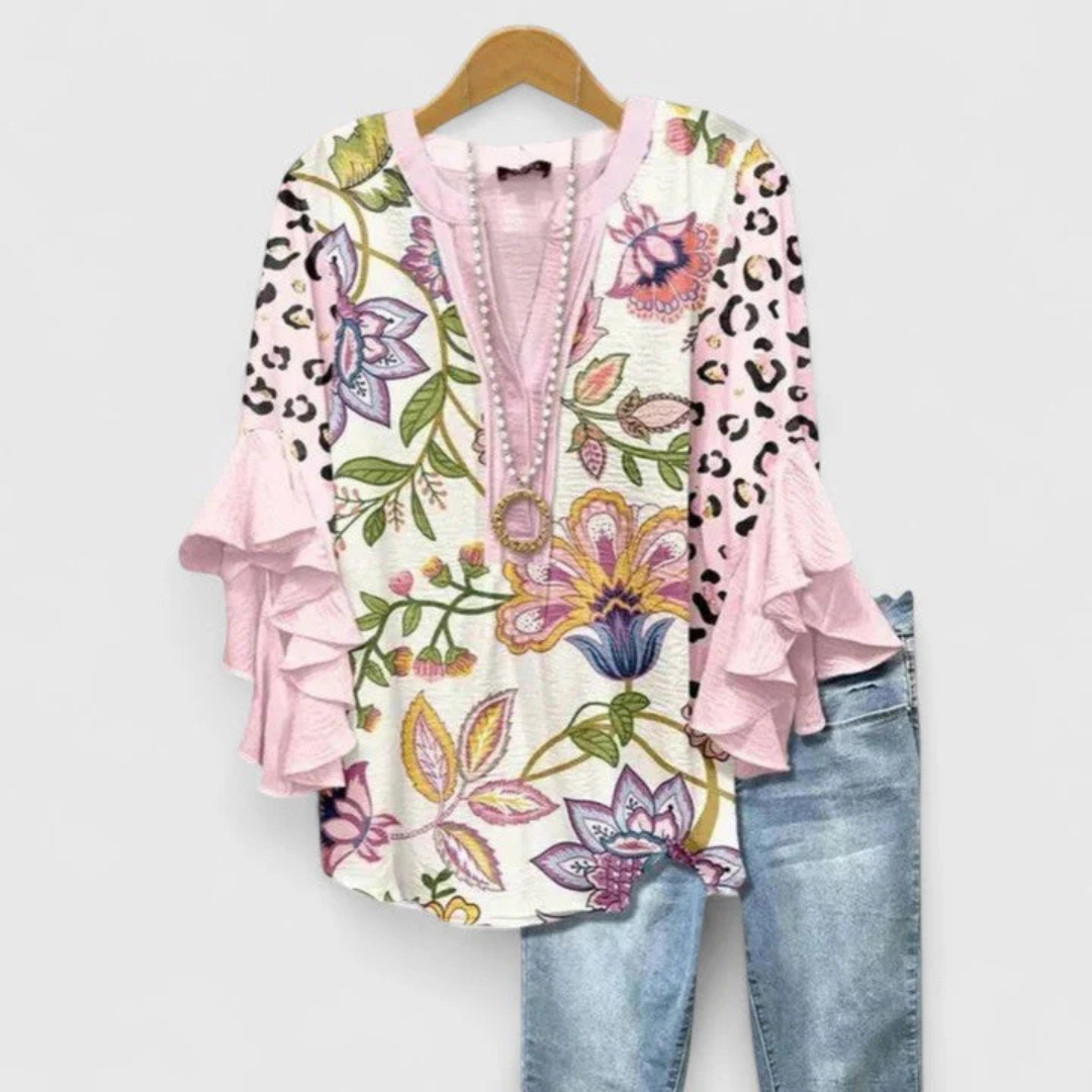 Viviane Floral Ruffle Sleeve Casual Top