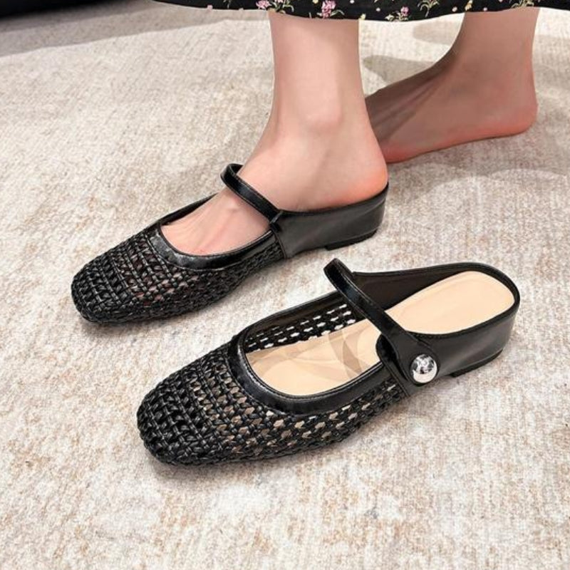 Goldie | Woven Flat Slip-On Mary Jane Mules