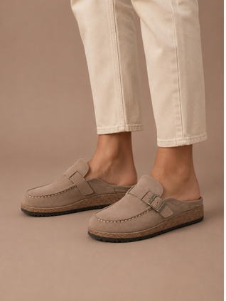 Women's Suede Mule Clogs – Buckle Detail Slip-On | Areleon