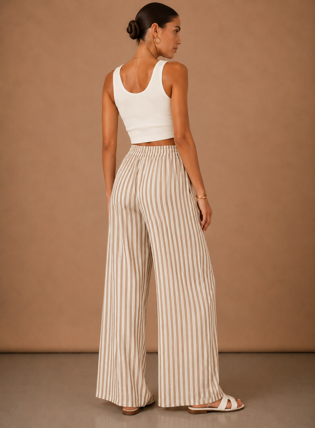 Women's Striped Trousers – Lightweight Relaxed Wide Leg | Areleon