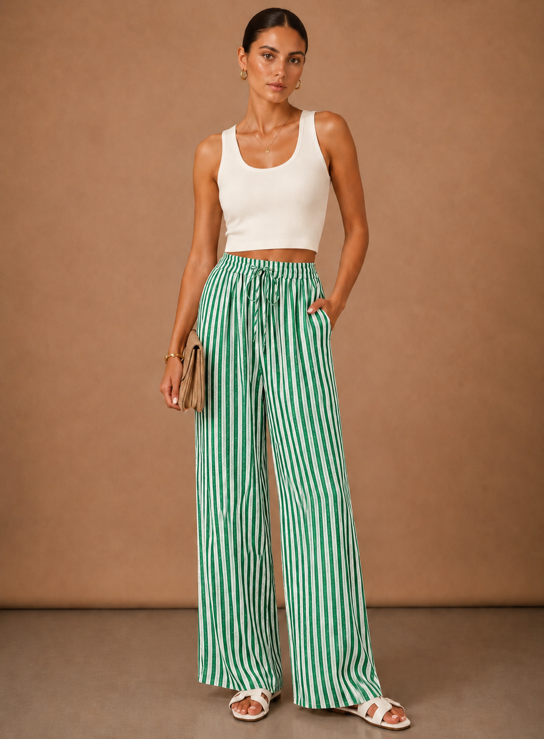 Women's Striped Trousers – Lightweight Relaxed Wide Leg | Areleon