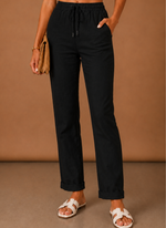 Women's Linen Trousers – Relaxed Elastic Waist Casual | Areleon