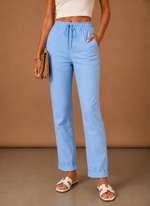 Women's Linen Trousers – Relaxed Elastic Waist Casual | Areleon