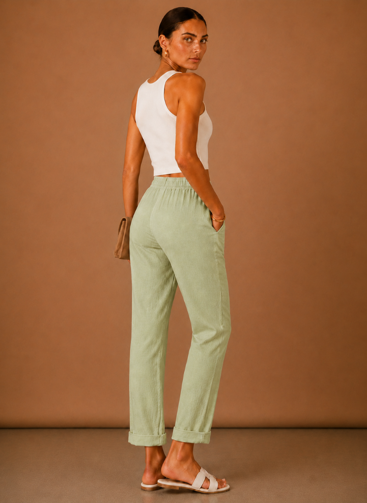 Women's Linen Trousers – Relaxed Elastic Waist Casual | Areleon