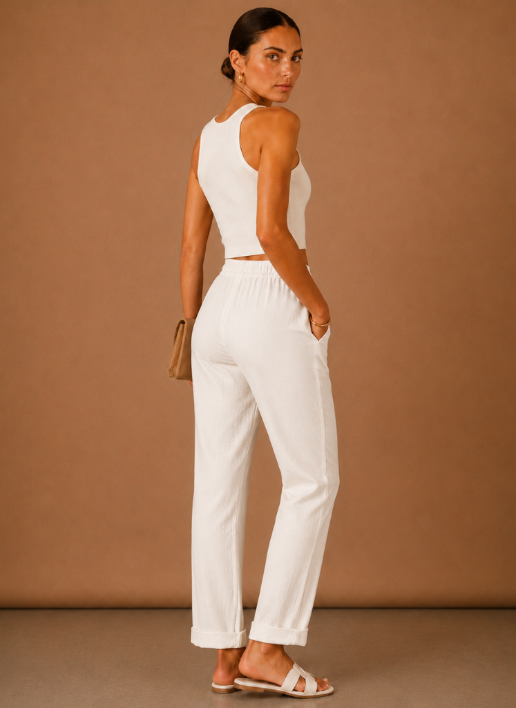 Women's Linen Trousers – Relaxed Elastic Waist Casual | Areleon