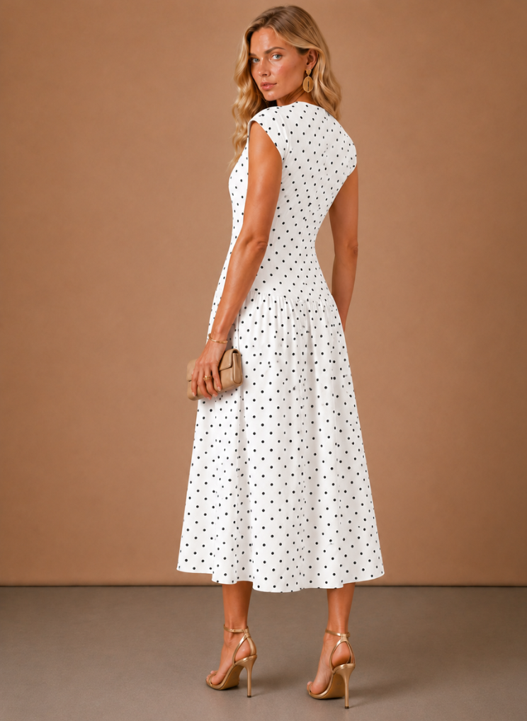 Women's Polka Dot Midi Dress – Lightweight Waisted | Areleon