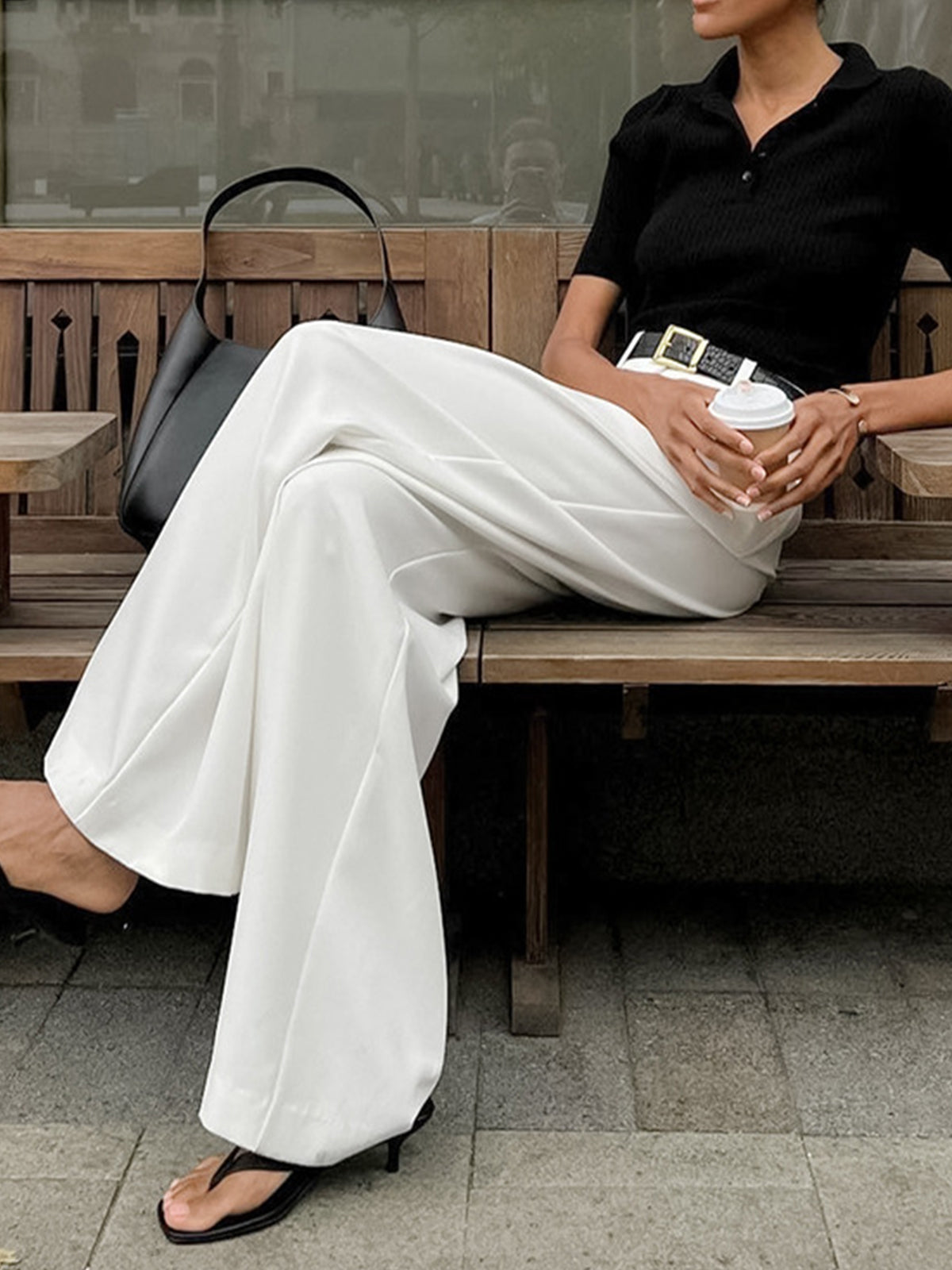 Katharina Pleated Front Wide-Leg Pants with Belt