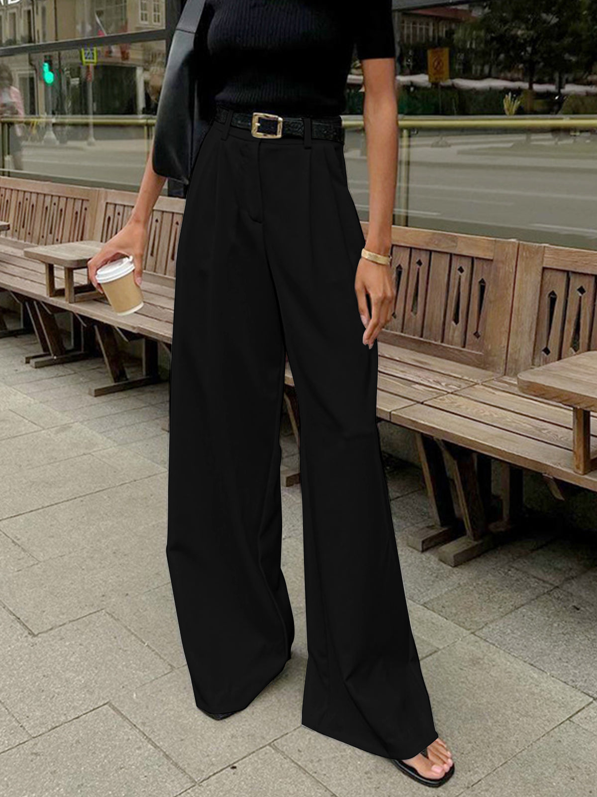 Katharina Pleated Front Wide-Leg Pants with Belt