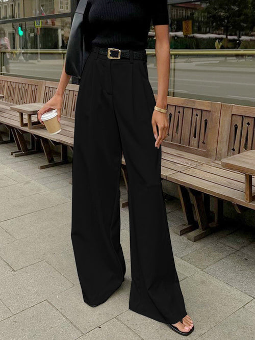 Katharina Pleated Front Wide-Leg Pants with Belt