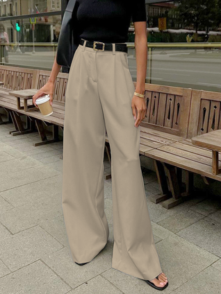 Katharina Pleated Front Wide-Leg Pants with Belt