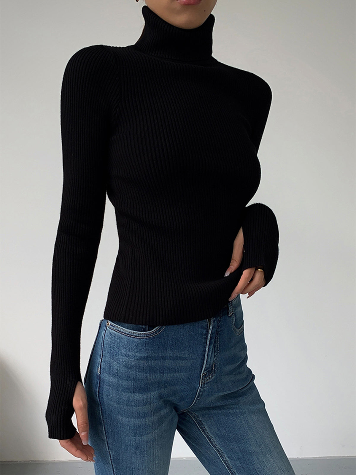 Jennifer Ribbed Turtleneck Sweater