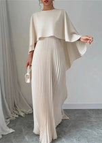 Makayla | Wedding Guest Pleated Cape Maxi Dress