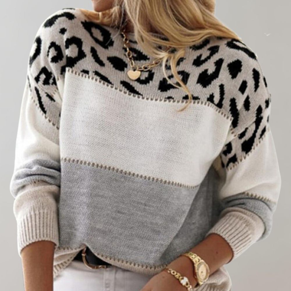 Viola Color-Block Leopard Knit Sweater