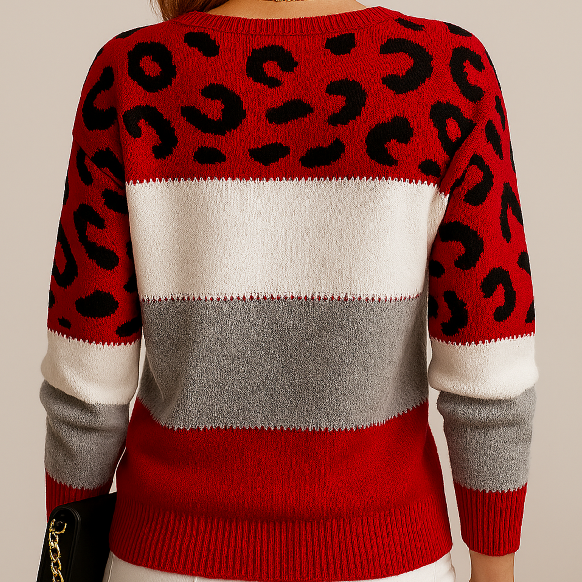 Viola Color-Block Leopard Knit Sweater
