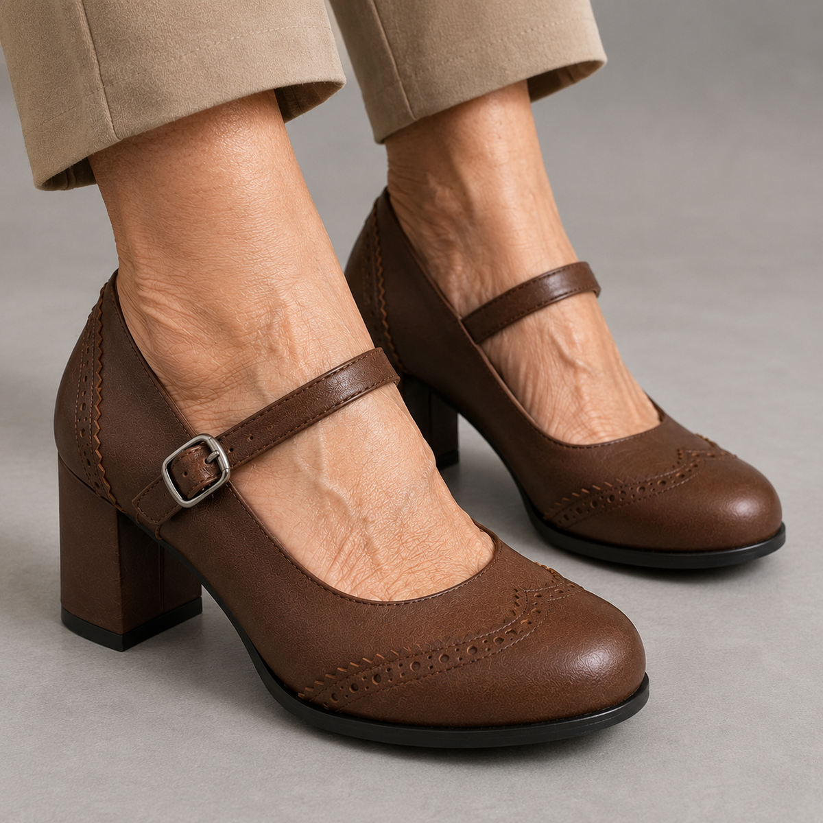 Kristenyah | Brogue Block Heel Mary Jane Shoes