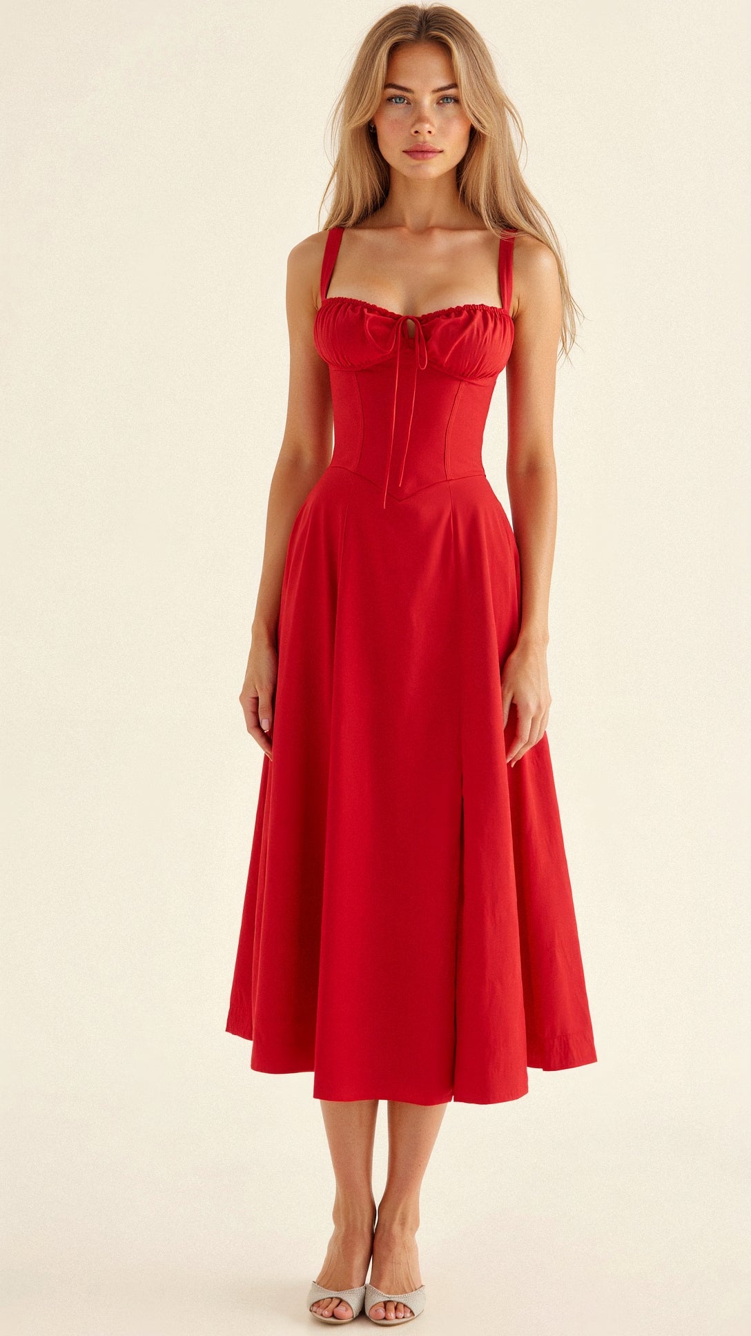 Lydia Corset Midi Dress with Flowing Skirt