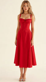 Lydia Corset Midi Dress with Flowing Skirt