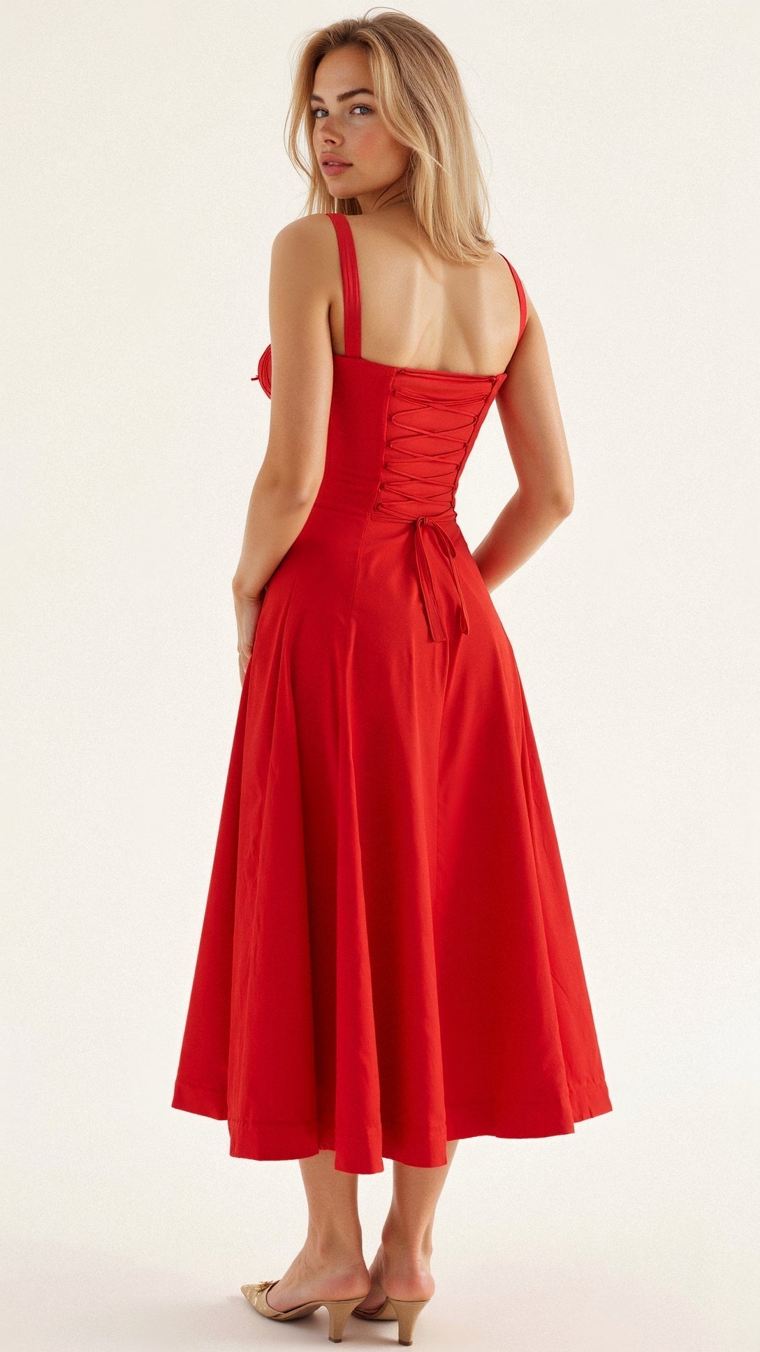Lydia Corset Midi Dress with Flowing Skirt