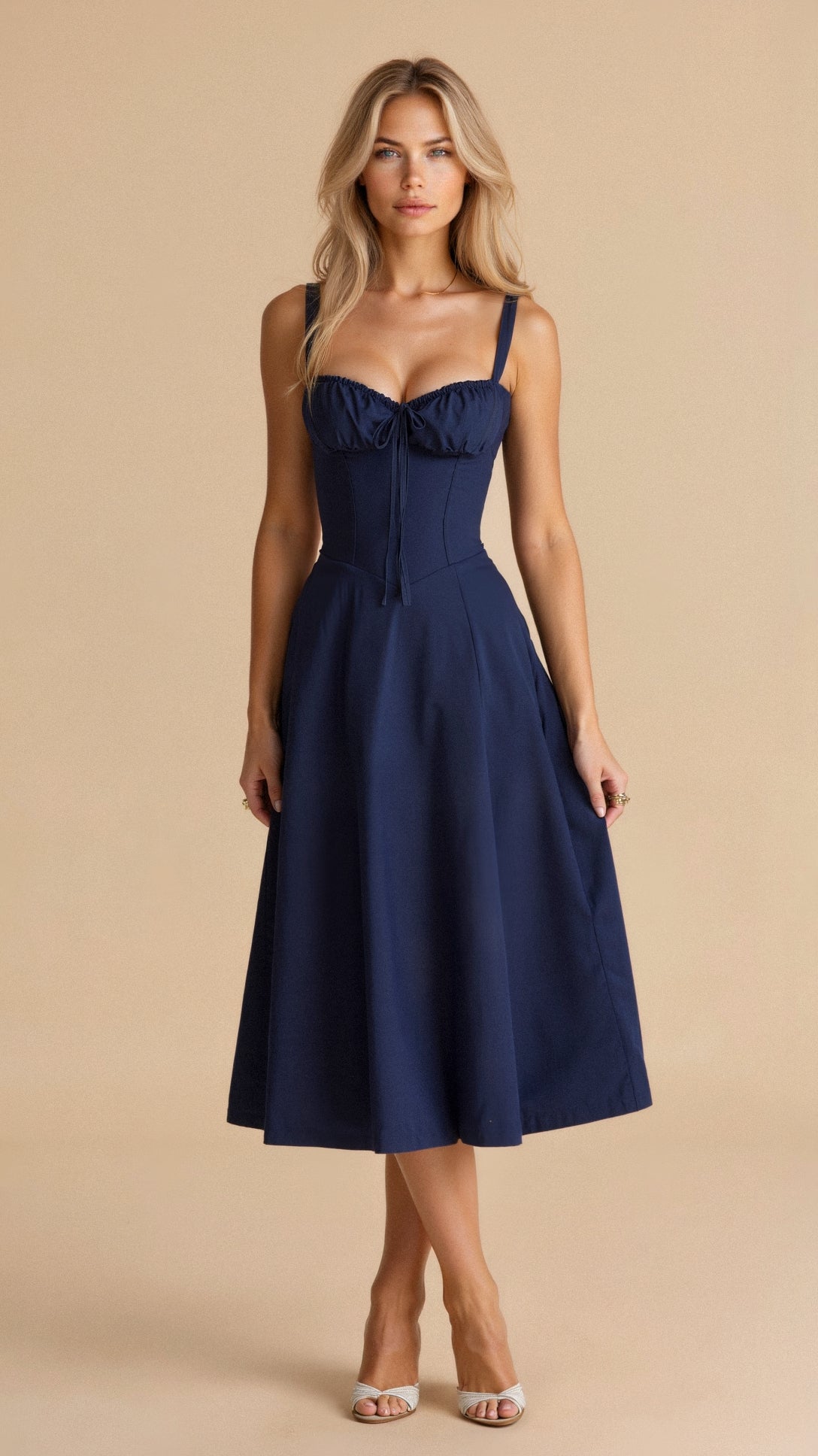 Lydia Corset Midi Dress with Flowing Skirt
