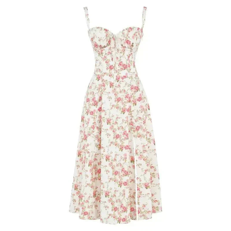 Lydia Corset Midi Dress with Flowing Skirt