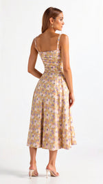 Lydia Corset Midi Dress with Flowing Skirt