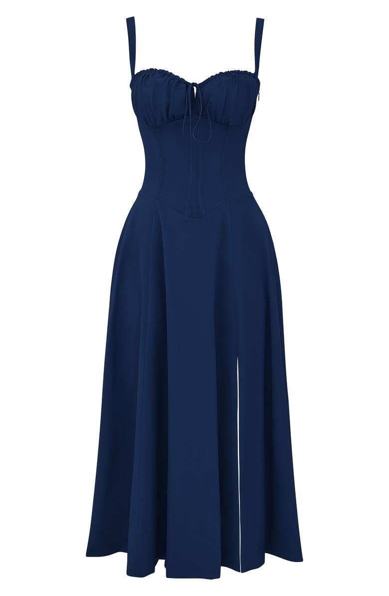Lydia Corset Midi Dress with Flowing Skirt