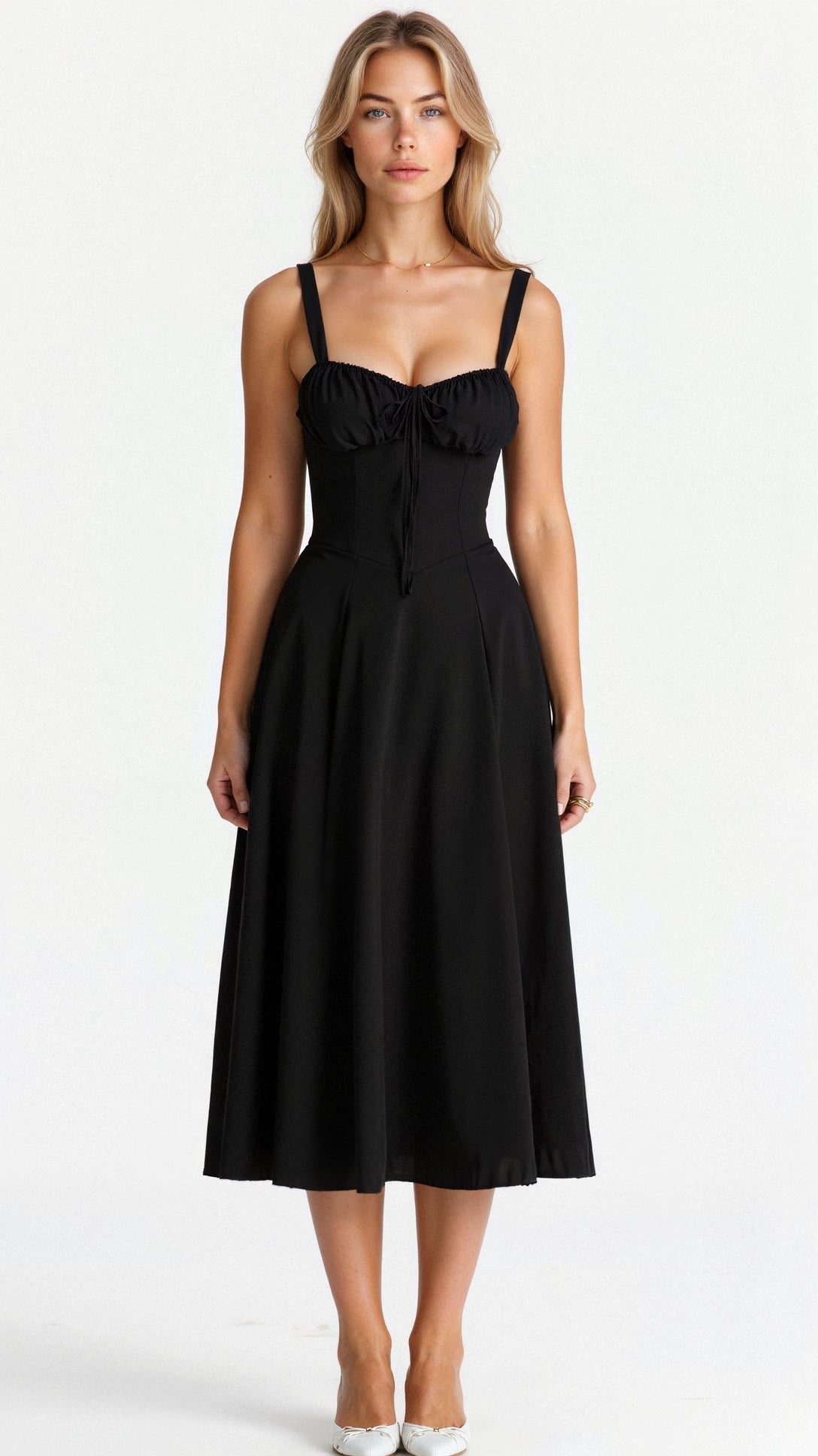 Lydia Corset Midi Dress with Flowing Skirt