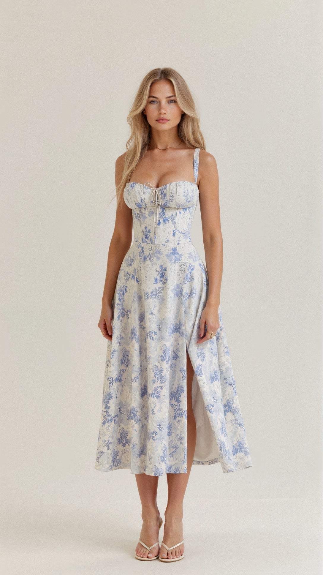 Lydia Corset Midi Dress with Flowing Skirt