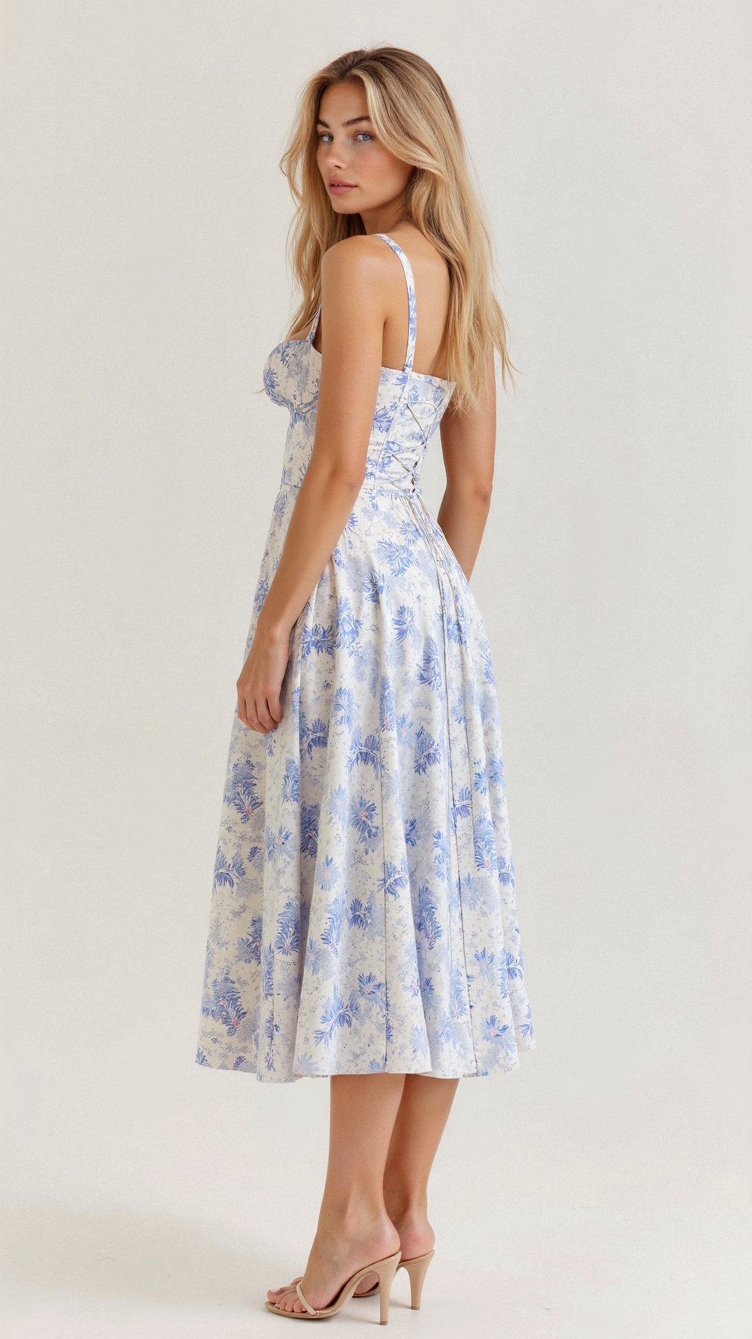 Lydia Corset Midi Dress with Flowing Skirt