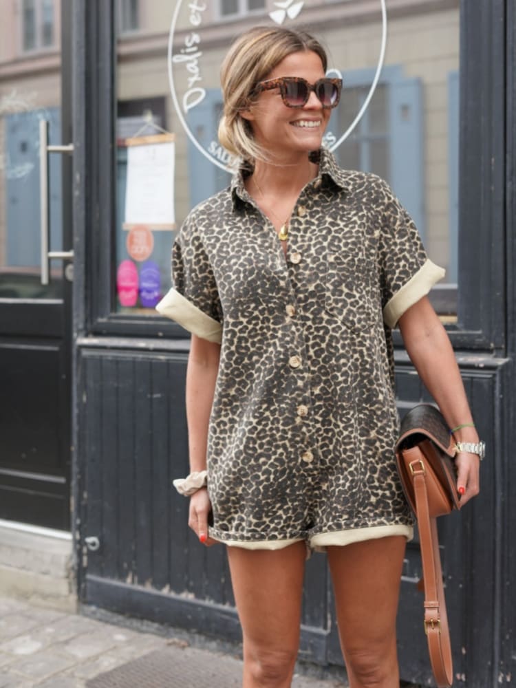 Emma Leopard Print Casual Shirt Romper
