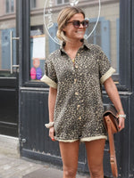 Emma Leopard Print Casual Shirt Romper