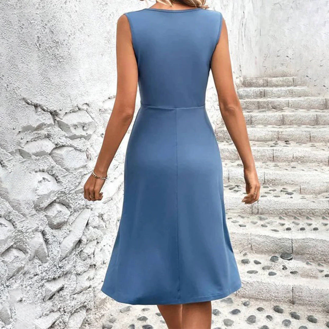 Ursula Sleeveless Pleated Floral V-Neck Dress