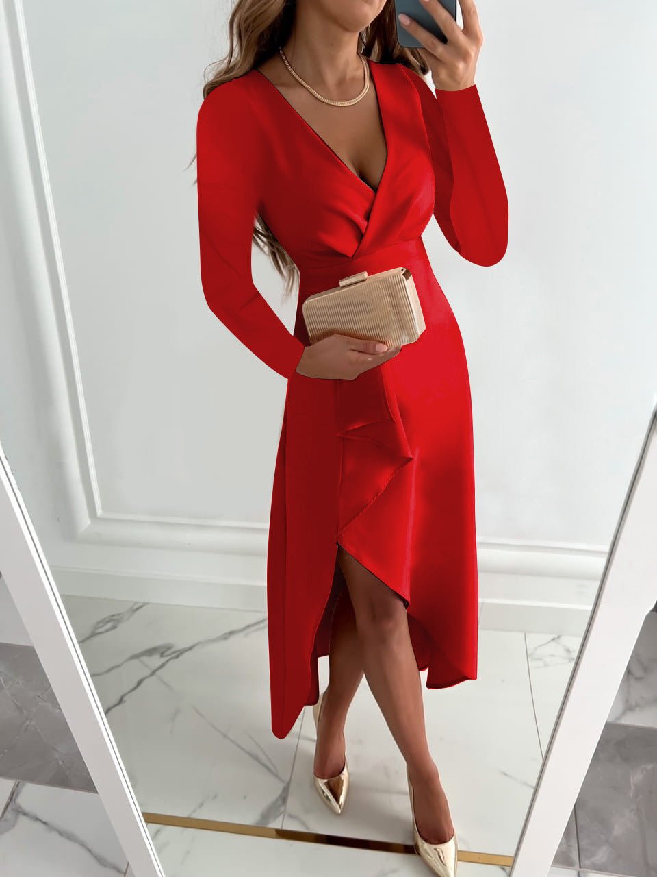 Renate Midi Sheath Dress with V-Neck and Slit