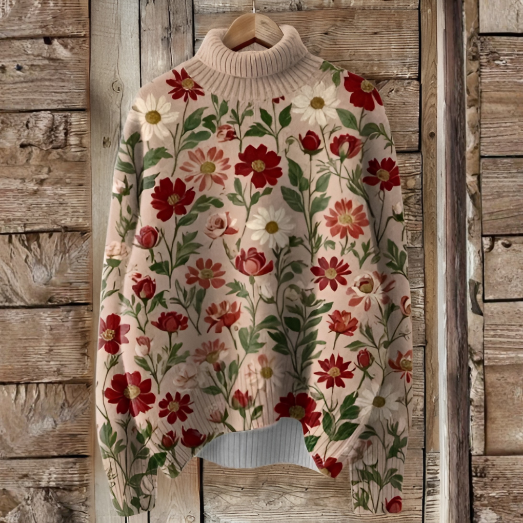 Jacqueline Floral Print Christmas Sweater