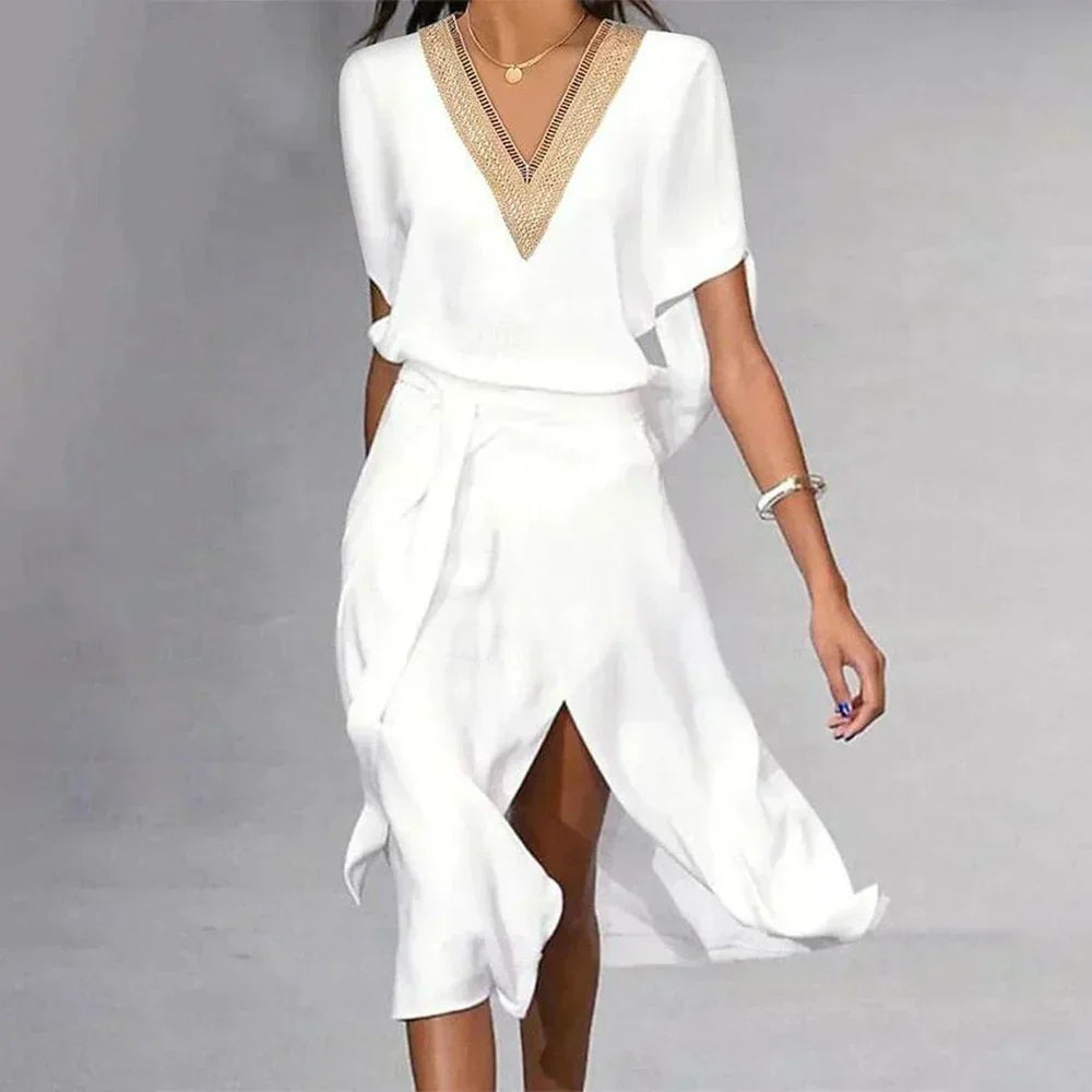 Eva Elegant V-Neck Wrap Midi Dress
