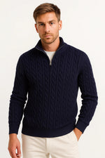Konrad Cable Knit Zip-Collar Sweater