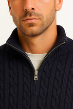 Konrad Cable Knit Zip-Collar Sweater