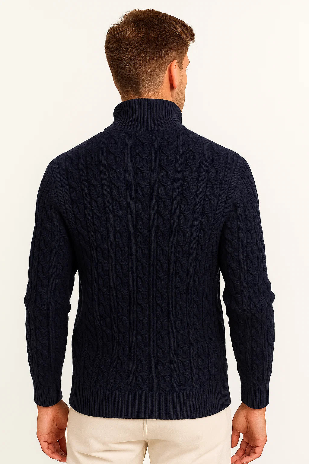 Konrad Cable Knit Zip-Collar Sweater