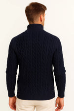Konrad Cable Knit Zip-Collar Sweater