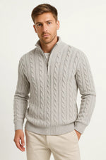 Konrad Cable Knit Zip-Collar Sweater