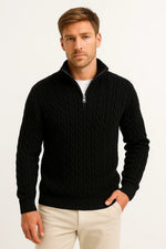 Konrad Cable Knit Zip-Collar Sweater
