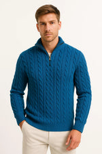Konrad Cable Knit Zip-Collar Sweater