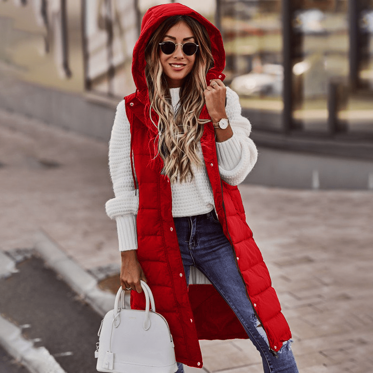 Daniela Long Hooded Quilted Vest