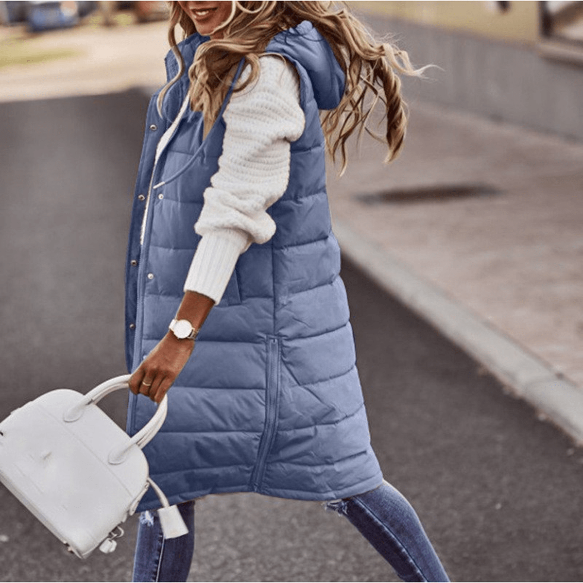 Daniela Long Hooded Quilted Vest