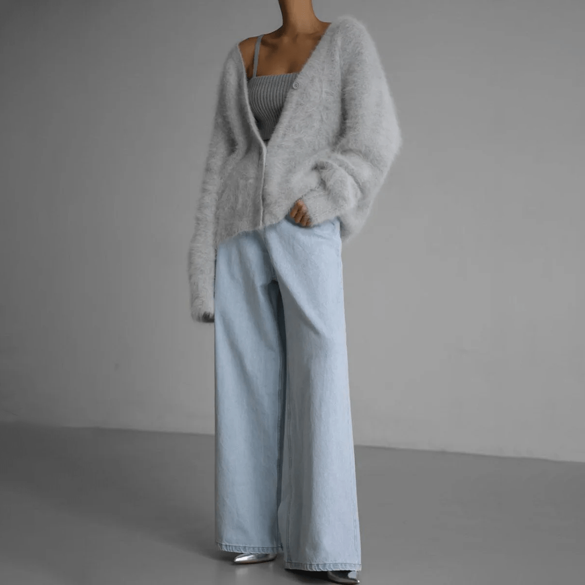 Edith Fuzzy Button Front Cardigan